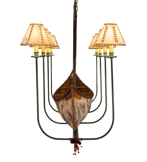 Meyda Lighting Personalized 51" 8-Light Antique Copper & Tarnished Copper Canoe Chandelier With Beige Textrene Shade