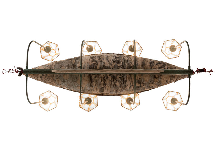 Meyda Lighting Personalized 51" 8-Light Antique Copper & Tarnished Copper Canoe Chandelier With Beige Textrene Shade