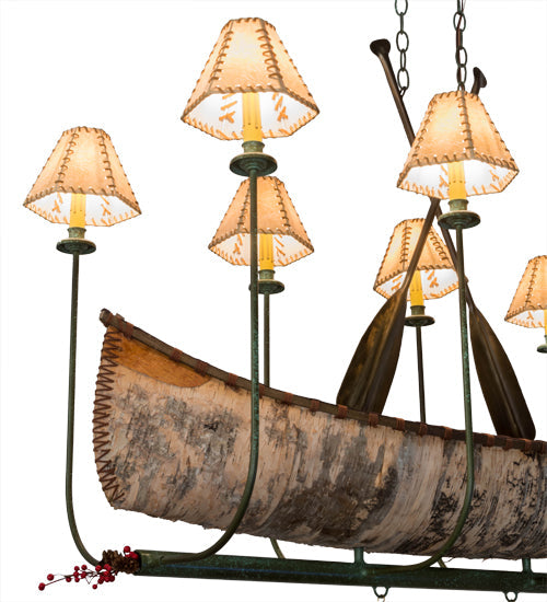 Meyda Lighting Personalized 51" 8-Light Antique Copper & Tarnished Copper Canoe Chandelier With Beige Textrene Shade