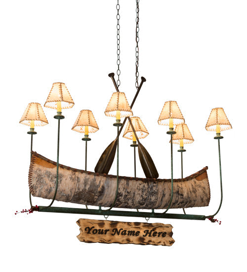 Meyda Lighting Personalized 51" 8-Light Antique Copper & Tarnished Copper Canoe Chandelier With Beige Textrene Shade