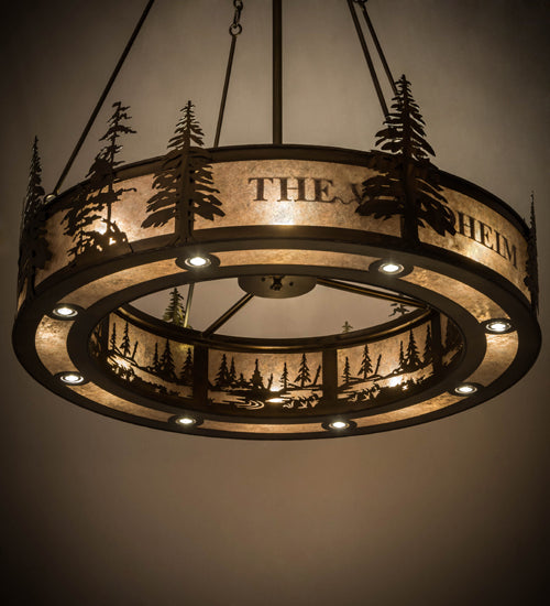 Meyda Lighting Personalized 52" 24-Light Antique Copper Waldheim Inverted Pendant Light With Silver Mica Shade Glass