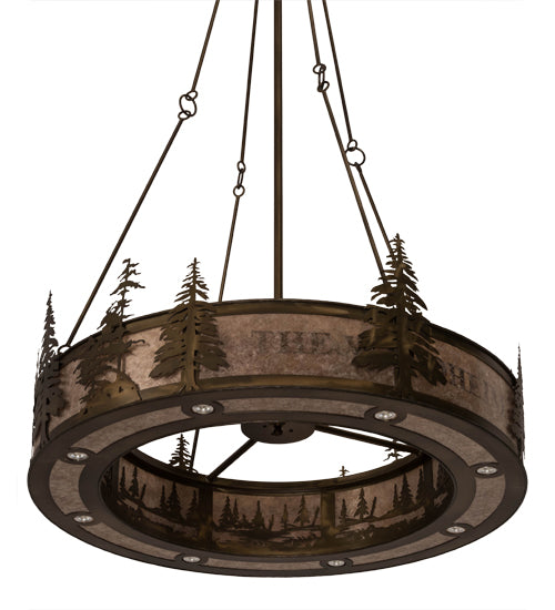 Meyda Lighting Personalized 52" 24-Light Antique Copper Waldheim Inverted Pendant Light With Silver Mica Shade Glass
