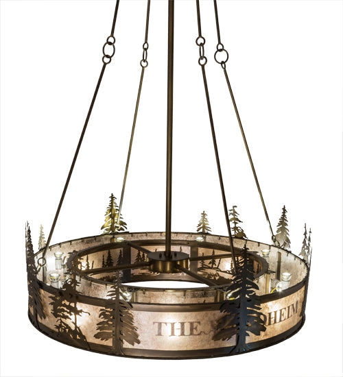 Meyda Lighting Personalized 52" 24-Light Antique Copper Waldheim Inverted Pendant Light With Silver Mica Shade Glass