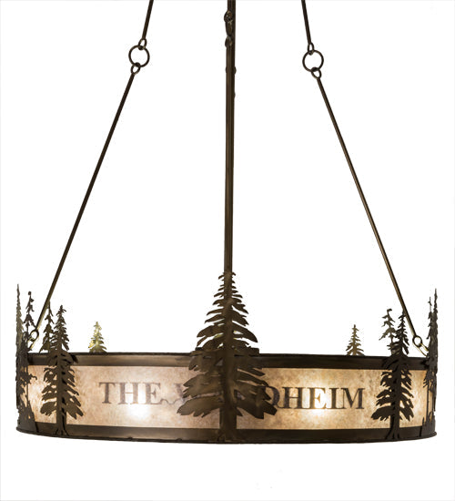 Meyda Lighting Personalized 52" 24-Light Antique Copper Waldheim Inverted Pendant Light With Silver Mica Shade Glass