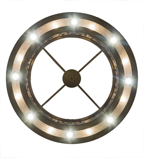 Meyda Lighting Personalized 52" 24-Light Antique Copper Waldheim Inverted Pendant Light With Silver Mica Shade Glass