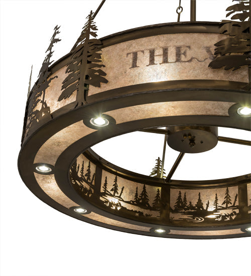 Meyda Lighting Personalized 52" 24-Light Antique Copper Waldheim Inverted Pendant Light With Silver Mica Shade Glass