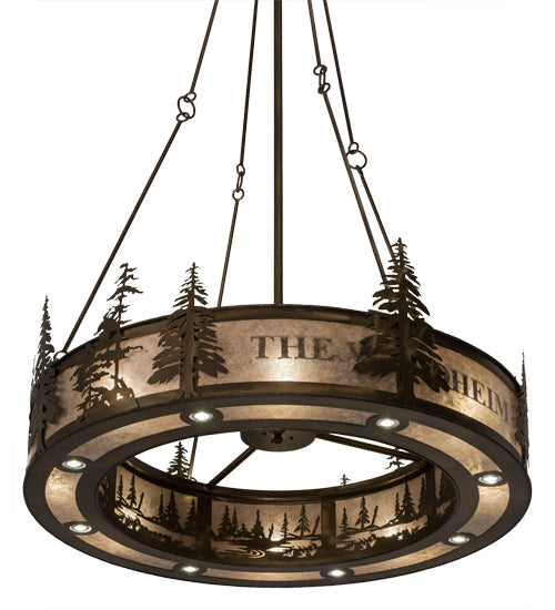 Meyda Lighting Personalized 52" 24-Light Antique Copper Waldheim Inverted Pendant Light With Silver Mica Shade Glass