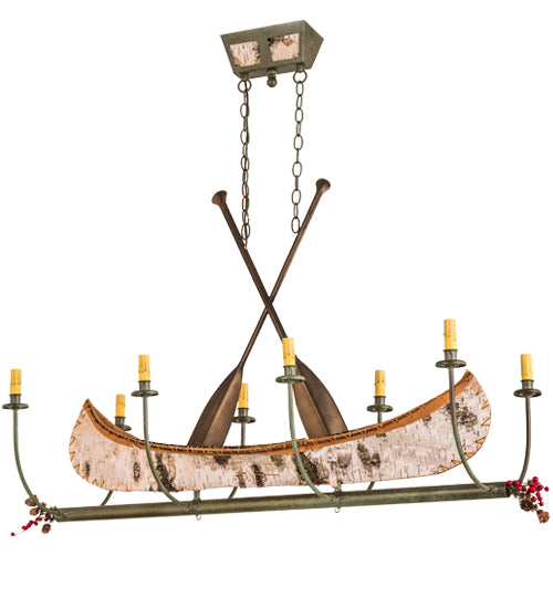 Meyda Lighting Personalized 52" 8-Light Tarnished Copper Canoe Island Chandelier With Brown Textrene Shade