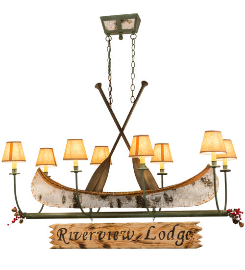 Meyda Lighting Personalized 52" 8-Light Tarnished Copper Canoe Island Chandelier With Brown Textrene Shade