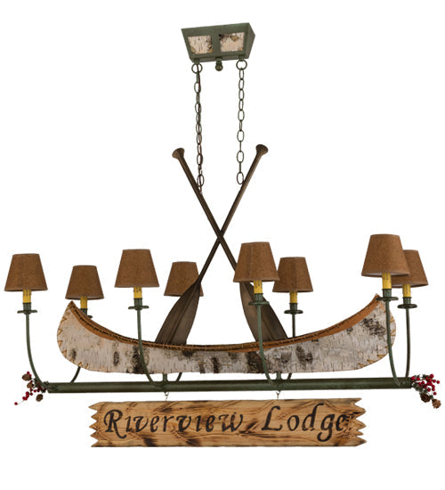 Meyda Lighting Personalized 52" 8-Light Tarnished Copper Canoe Island Chandelier With Brown Textrene Shade