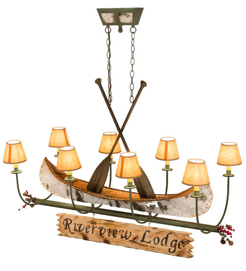Meyda Lighting Personalized 52" 8-Light Tarnished Copper Canoe Island Chandelier With Brown Textrene Shade