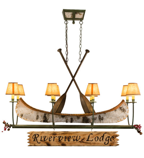 Meyda Lighting Personalized 52" 8-Light Tarnished Copper Canoe Island Chandelier With Brown Textrene Shade