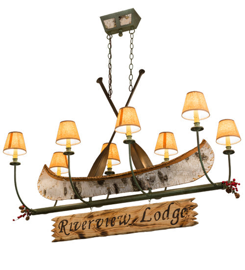 Meyda Lighting Personalized 52" 8-Light Tarnished Copper Canoe Island Chandelier With Brown Textrene Shade