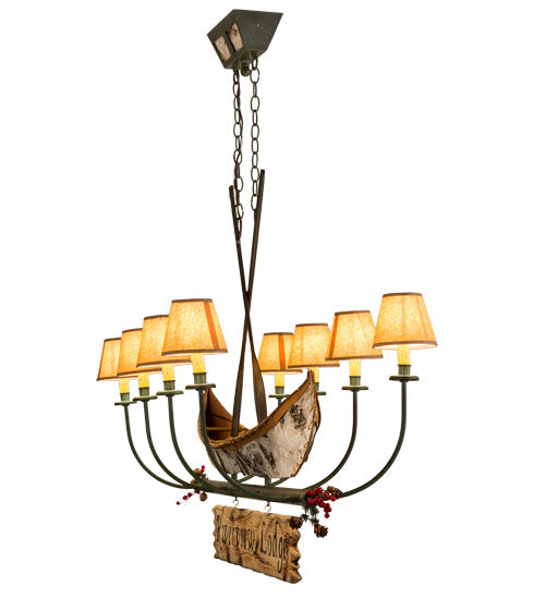 Meyda Lighting Personalized 52" 8-Light Tarnished Copper Canoe Island Chandelier With Brown Textrene Shade