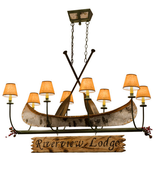Meyda Lighting Personalized 52" 8-Light Tarnished Copper Canoe Island Chandelier With Brown Textrene Shade