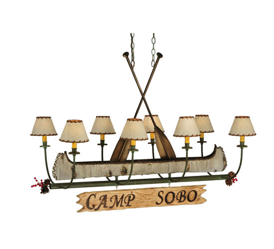 Meyda Lighting Personalized 52" 8-Light Tarnished Copper Chandelier With Beige Fabric Shade