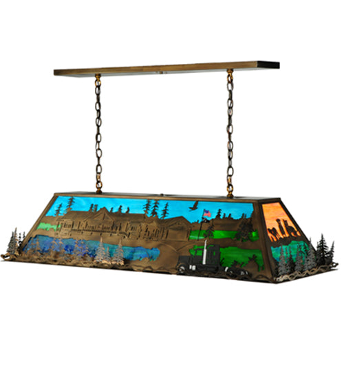 Meyda Lighting Personalized 54" 9-Light Antique Copper Tucker's Island Pendant Light With Multi-Colored Shade Glass