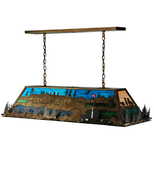 Meyda Lighting Personalized 54" 9-Light Antique Copper Tucker's Island Pendant Light With Multi-Colored Shade Glass
