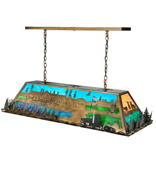 Meyda Lighting Personalized 54" 9-Light Antique Copper Tucker's Island Pendant Light With Multi-Colored Shade Glass