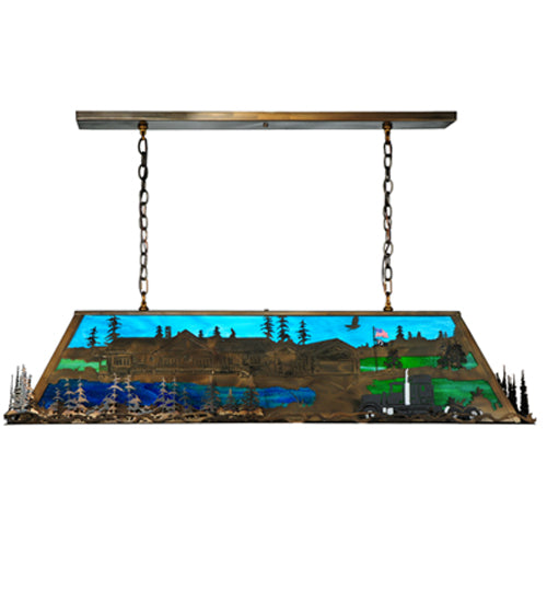 Meyda Lighting Personalized 54" 9-Light Antique Copper Tucker's Island Pendant Light With Multi-Colored Shade Glass
