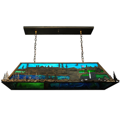 Meyda Lighting Personalized 54" 9-Light Antique Copper Tucker's Island Pendant Light With Multi-Colored Shade Glass