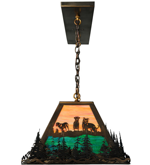 Meyda Lighting Personalized 54" 9-Light Antique Copper Tucker's Island Pendant Light With Multi-Colored Shade Glass