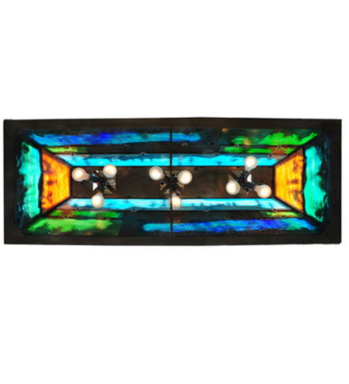 Meyda Lighting Personalized 54" 9-Light Antique Copper Tucker's Island Pendant Light With Multi-Colored Shade Glass
