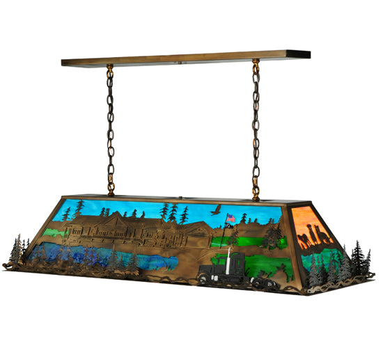 Meyda Lighting Personalized 54" 9-Light Antique Copper Tucker's Island Pendant Light With Multi-Colored Shade Glass