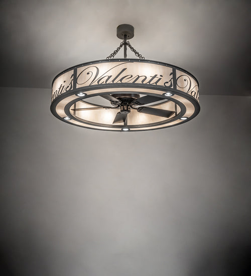 Meyda Lighting Personalized 55" 15-Light Nickel Silver Valenti's Chandelier With White Textrene Shade and Fan