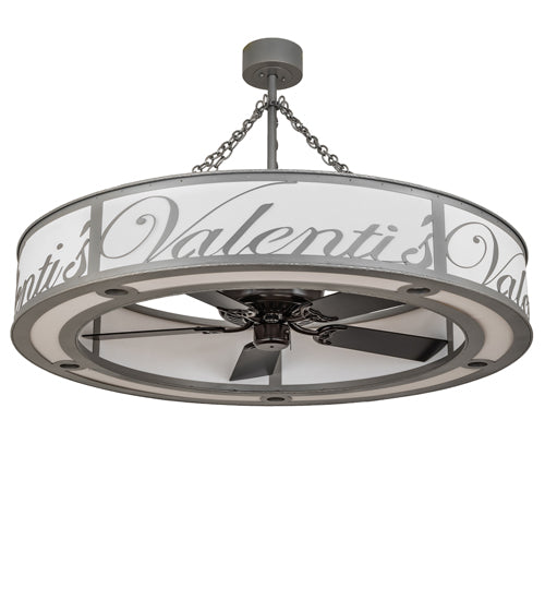 Meyda Lighting Personalized 55" 15-Light Nickel Silver Valenti's Chandelier With White Textrene Shade and Fan