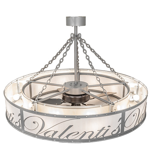 Meyda Lighting Personalized 55" 15-Light Nickel Silver Valenti's Chandelier With White Textrene Shade and Fan