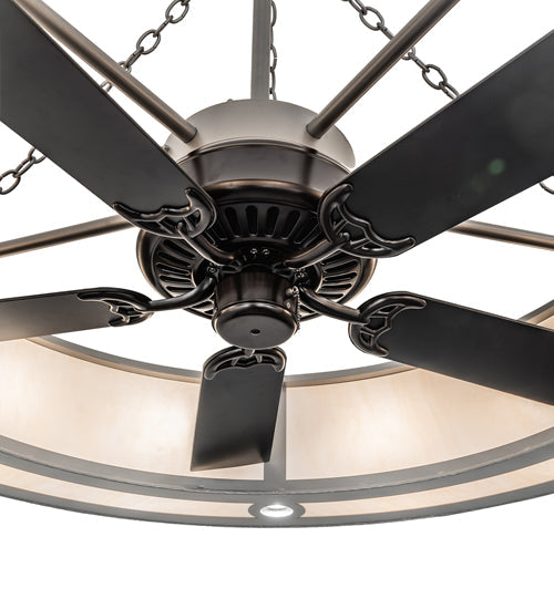 Meyda Lighting Personalized 55" 15-Light Nickel Silver Valenti's Chandelier With White Textrene Shade and Fan