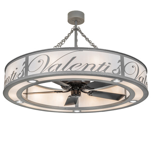 Meyda Lighting Personalized 55" 15-Light Nickel Silver Valenti's Chandelier With White Textrene Shade and Fan