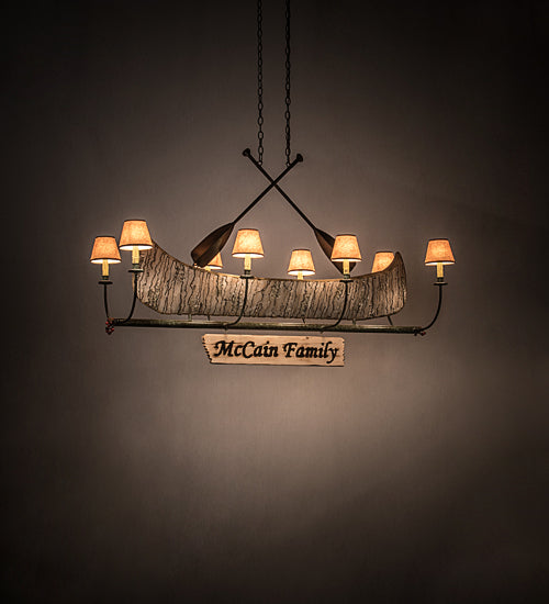 Meyda Lighting Personalized 57" 8-Light Antique Copper Canoe Chandelier With Taos Parchment Shade