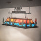 Meyda Lighting Personalized 72" 9-Light Dark Burnished Antique Copper & Raw Steel Lepine Lodge in Renfrew Island Pendant Light With Orange & Blue-Green Art Shade Glass