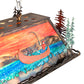 Meyda Lighting Personalized 72" 9-Light Dark Burnished Antique Copper & Raw Steel Lepine Lodge in Renfrew Island Pendant Light With Orange & Blue-Green Art Shade Glass