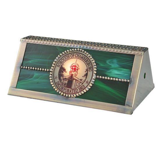 Meyda Lighting Personalized 9" Chambersburg Banker's Antique Frame With Red & Green Shade Glass