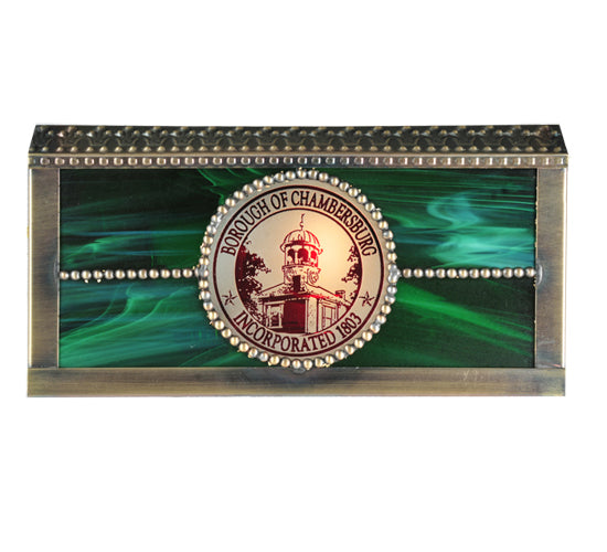 Meyda Lighting Personalized 9" Chambersburg Banker's Antique Frame With Red & Green Shade Glass