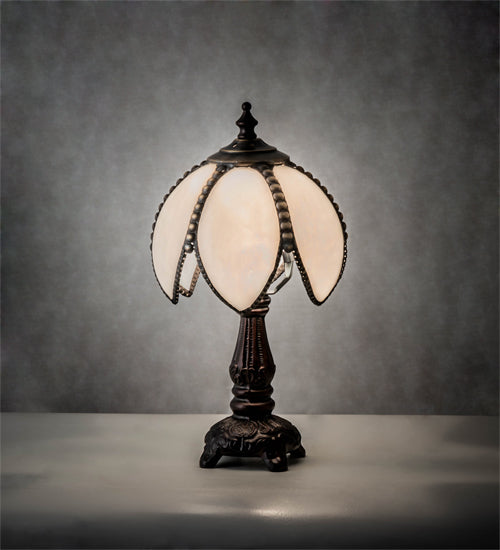 Meyda Lighting Petal Bud 12" Mahogany Bronze Mini Table Lamp With White Art Shade Glass