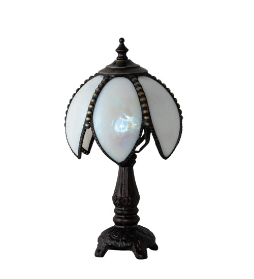 Meyda Lighting Petal Bud 12" Mahogany Bronze Mini Table Lamp With White Art Shade Glass