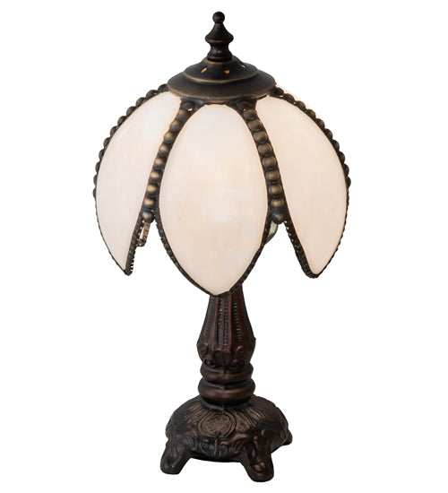 Meyda Lighting Petal Bud 12" Mahogany Bronze Mini Table Lamp With White Art Shade Glass