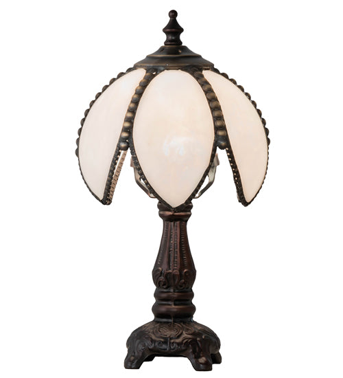 Meyda Lighting Petal Bud 12" Mahogany Bronze Mini Table Lamp With White Art Shade Glass
