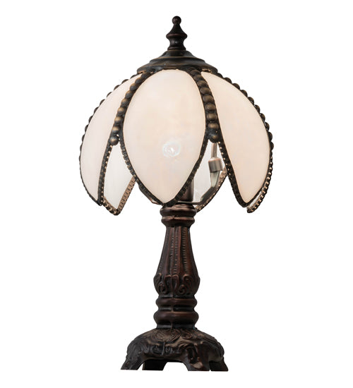 Meyda Lighting Petal Bud 12" Mahogany Bronze Mini Table Lamp With White Art Shade Glass