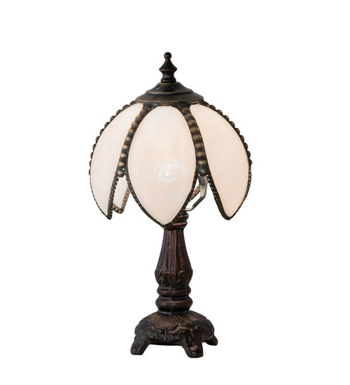 Meyda Lighting Petal Bud 12" Mahogany Bronze Mini Table Lamp With White Art Shade Glass