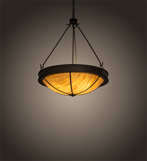 Meyda Lighting Phoebus 30" 4-Light Wrought Iron Inverted Pendant Light With Beige Travertine Idalight Shade