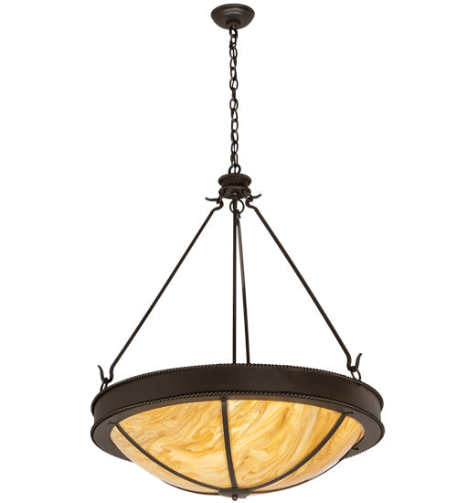Meyda Lighting Phoebus 30" 4-Light Wrought Iron Inverted Pendant Light With Beige Travertine Idalight Shade