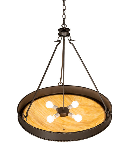 Meyda Lighting Phoebus 30" 4-Light Wrought Iron Inverted Pendant Light With Beige Travertine Idalight Shade