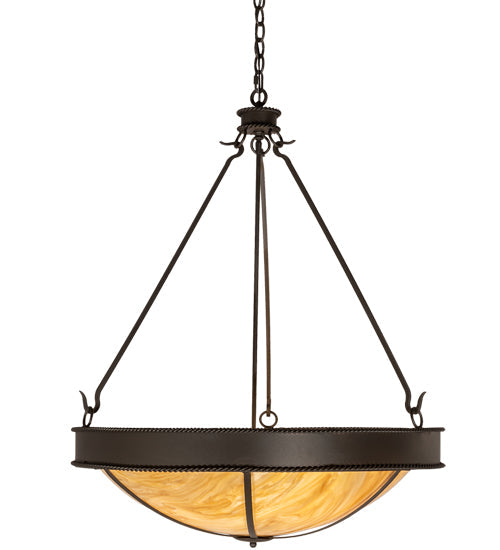 Meyda Lighting Phoebus 30" 4-Light Wrought Iron Inverted Pendant Light With Beige Travertine Idalight Shade