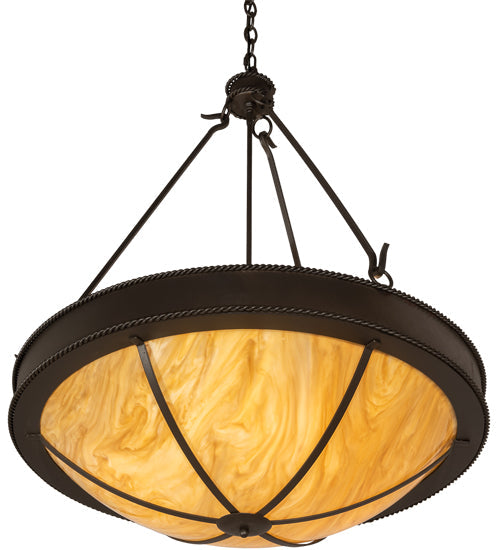 Meyda Lighting Phoebus 30" 4-Light Wrought Iron Inverted Pendant Light With Beige Travertine Idalight Shade