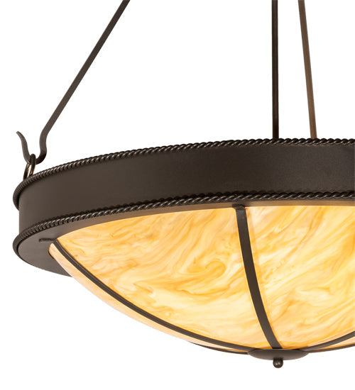 Meyda Lighting Phoebus 30" 4-Light Wrought Iron Inverted Pendant Light With Beige Travertine Idalight Shade
